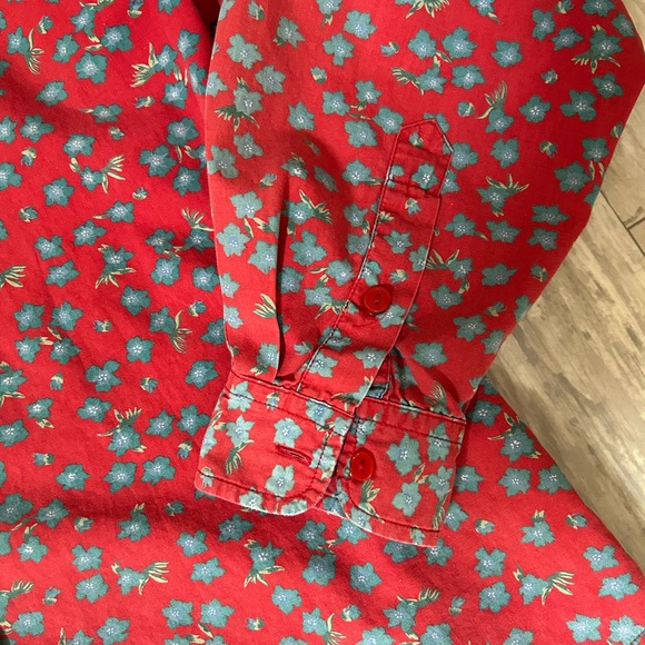 L.L. Bean Red and Blue Floral Button Down Shirt - Picture 5 of 9